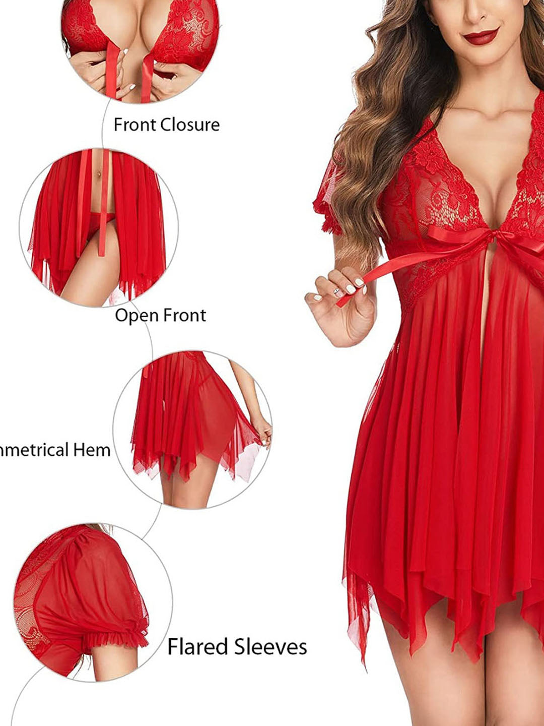 Sheer Mesh Nightwear With Ribbon Tie