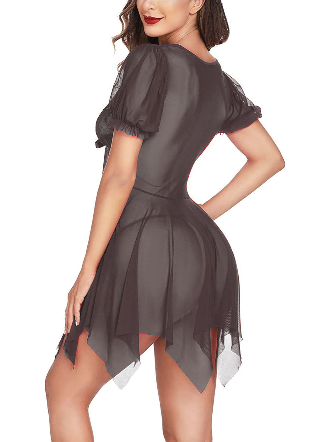 Sheer Mesh Nightwear With Ribbon Tie