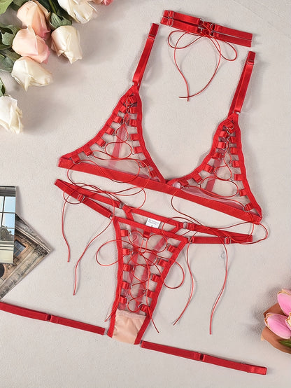 Crimson Desire Strappy Lingerie Set